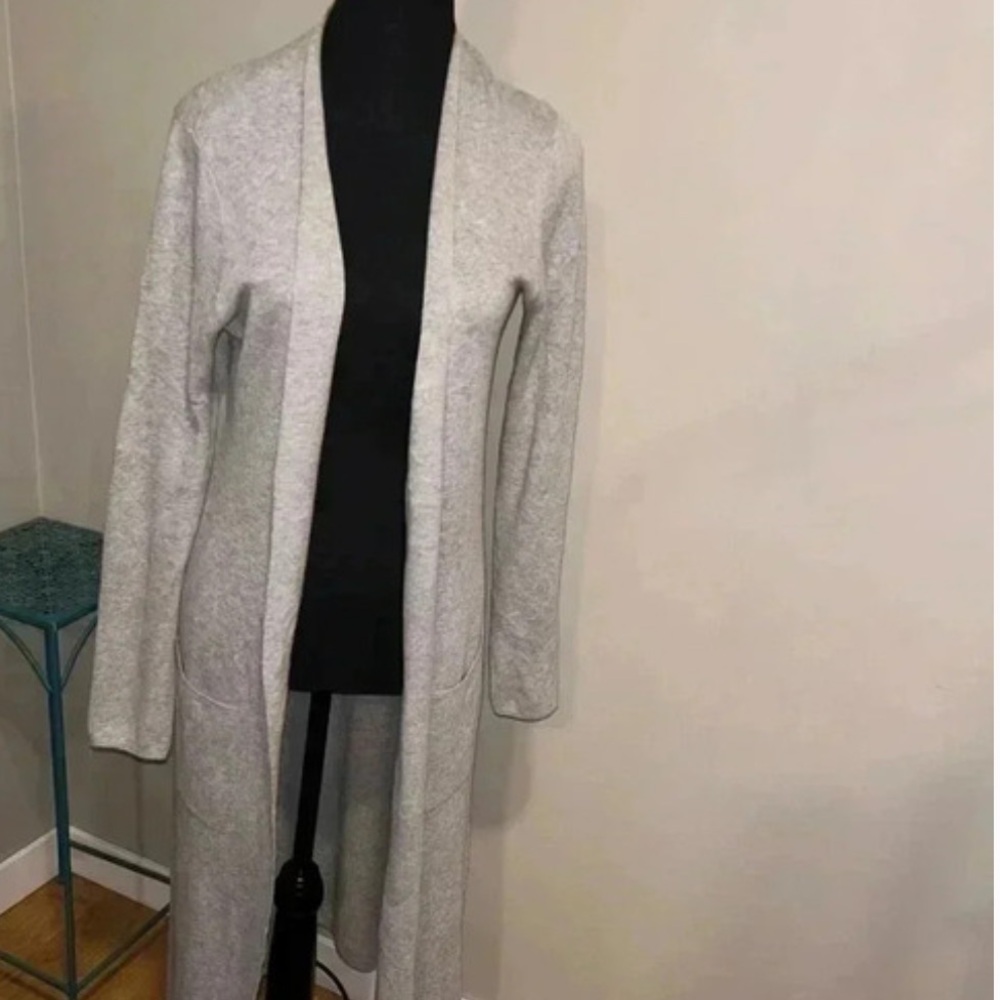 Long grey duster open front sweater cardigan
